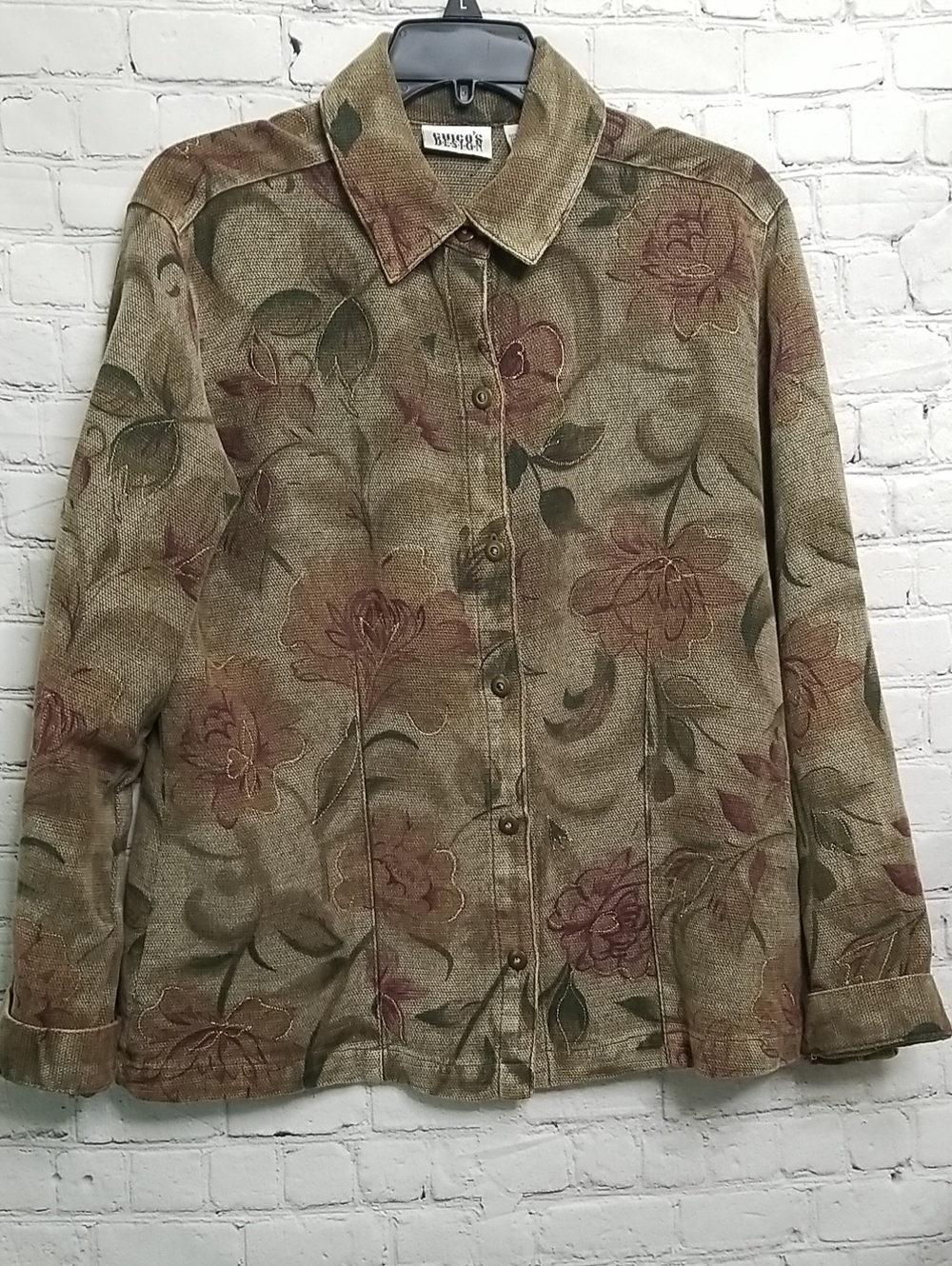 Chico's Vintage womens jacket size 1 (8) brown/gold 100% cotton EUC